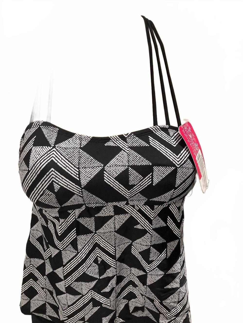 NWT Women's Black and White Geometric Print Tank Top with Strappy Back